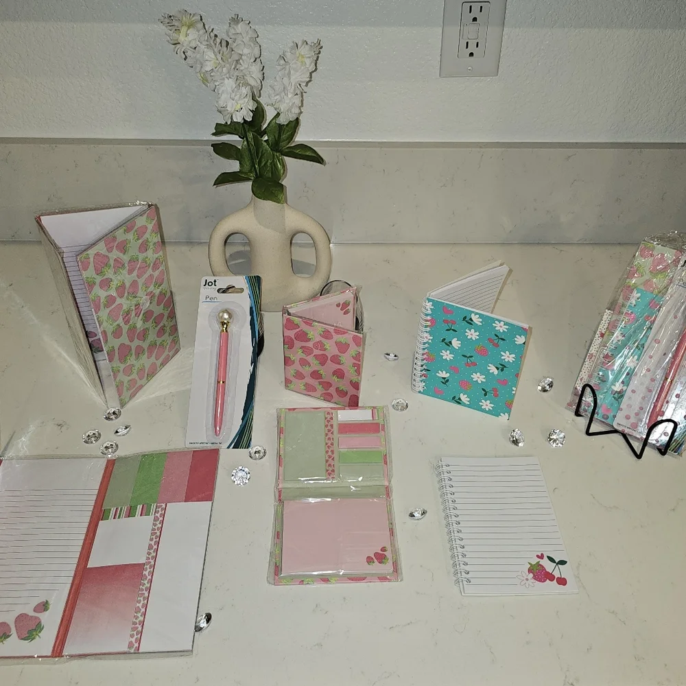 Strawberry & Pink Theme Stationary/Sticky Note Gift Set (4 piece)